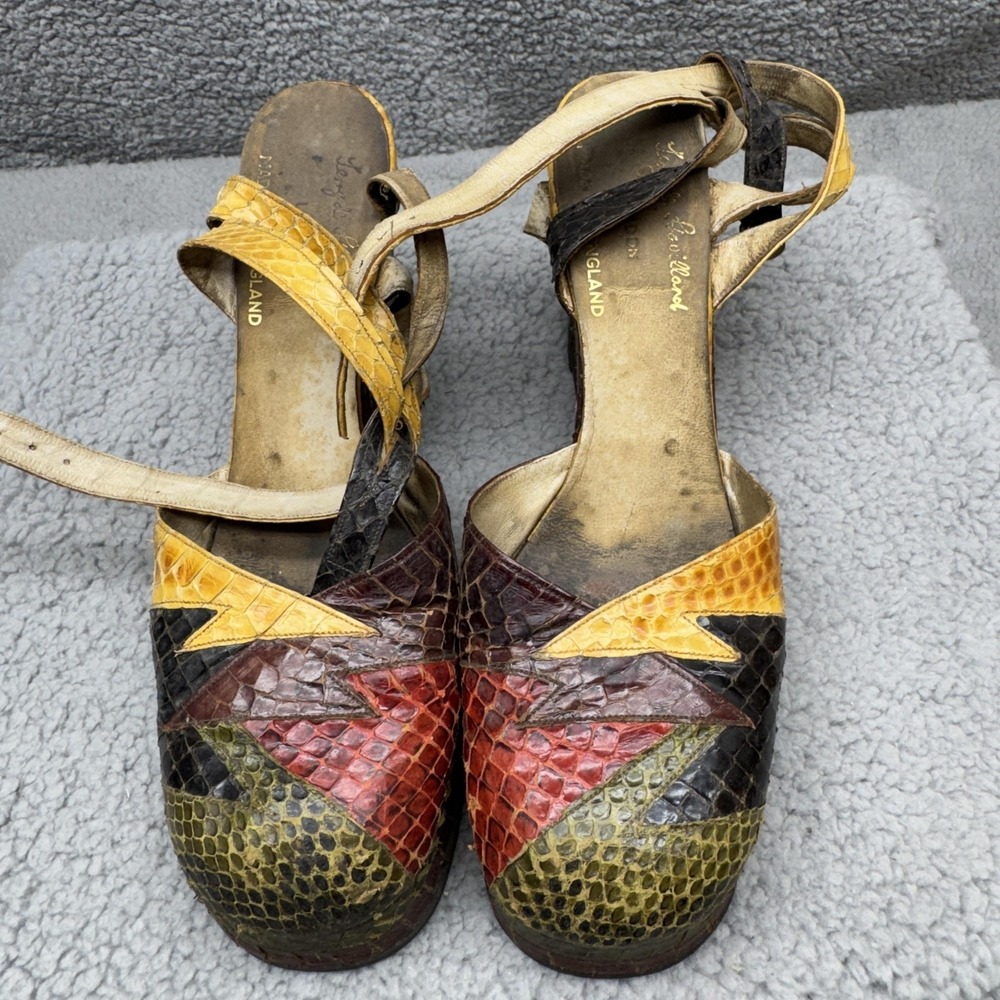 Terry de Havilland Platform Wedge Slingback Patchwork Sandals 70s Sz US 8 Honey - Picture 6 of 16